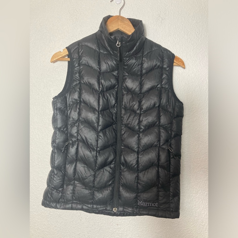 Marmot 800 FILL Womens Small Goose down filled puffer vest black zipper pockets